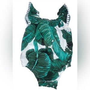 Tropical Green Leaf Print Romper